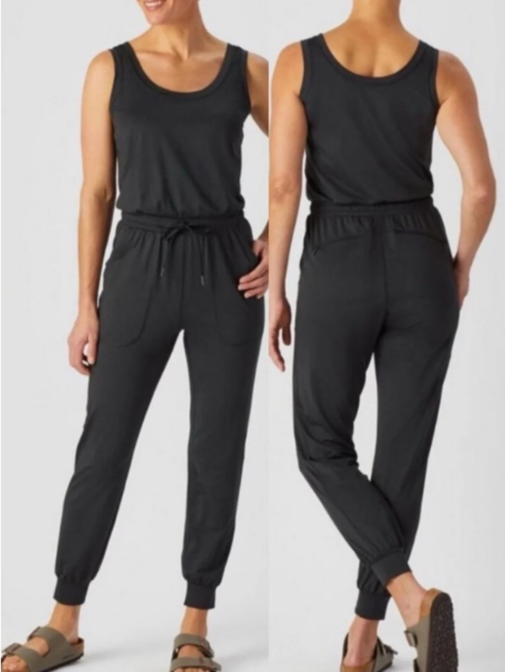 Duluth Trading Co Armachillo Black Sleeveless Drawstring Jogger Jumpsuit